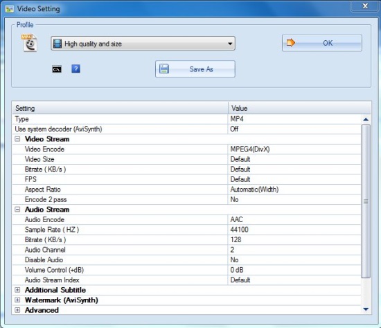 FormatFactory - Advanced Settings