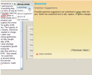 PaperRater's grammar correction tool.