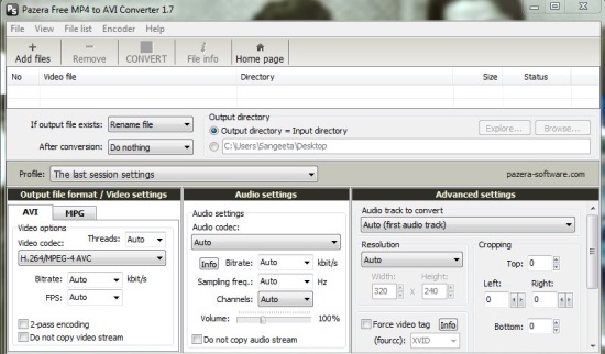 Pazera Free MP4 to AVI Converter - Interface