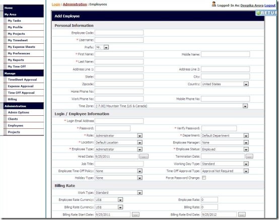 OfficeTimer - Employee Details