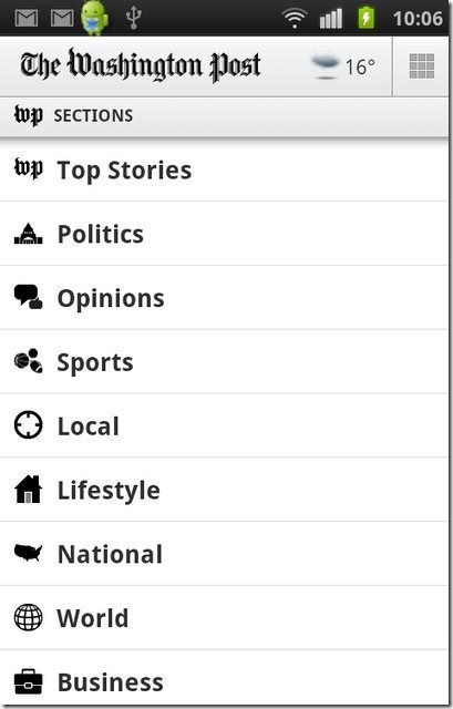 Washington Post categories