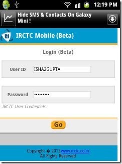 IRCTC Login Page