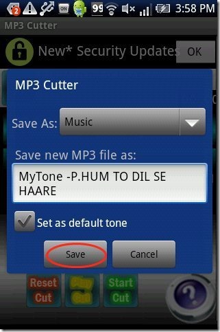 MP3 Cutter App Saving option