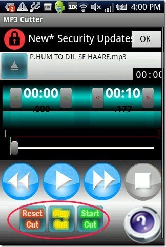 MP3 Cutter App options