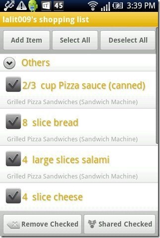 Recipe Search App Shopping List