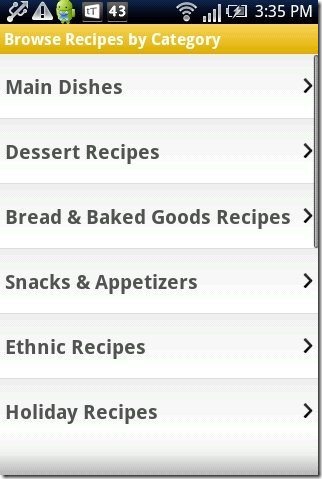 Recipe search categories