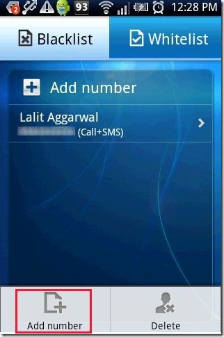 Call Blocker Blacklist Add Number option