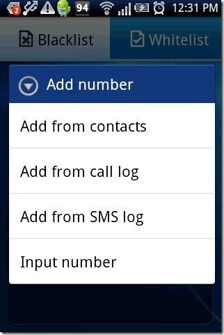 Call Blocker Contacts Options