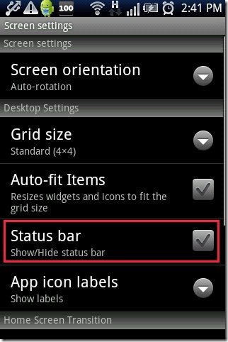 Go Launcher EX App hide status bar