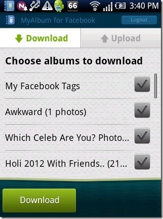 My Album For facebook App options