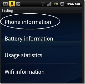 Sony Ericsson Testing Menu