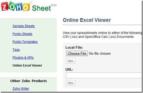 Zoho Online XLS Viewer