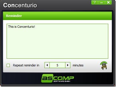 Concenturio Reminder Window