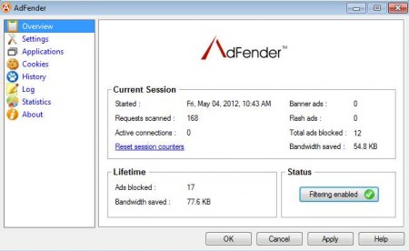 AdFender blocked ads stats