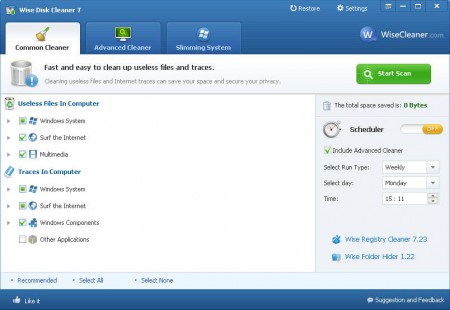 Wise Disk Cleaner default