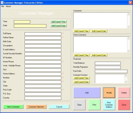 Customer Manager default window