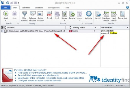 Identity Finder scan completed