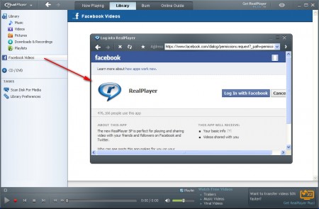 Real Player Facebook add account