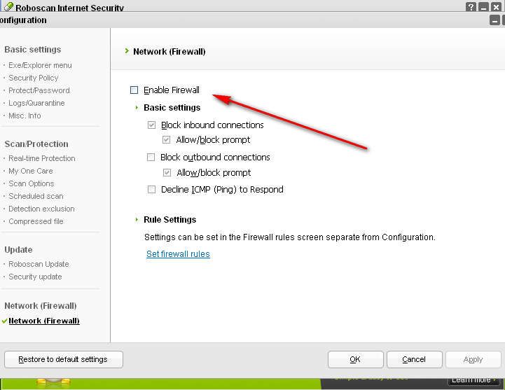 Roboscan activate firewall