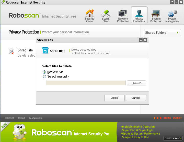 Roboscan file shredding