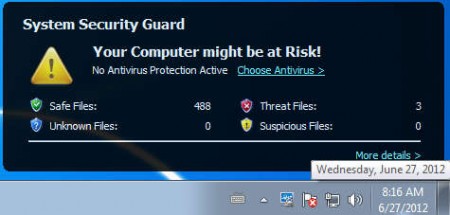 System Security Guard tray popup