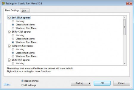 Clssic Shell start menu settings