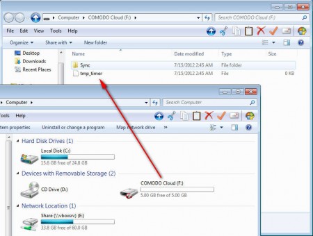 Comodo Cloud disk mounted