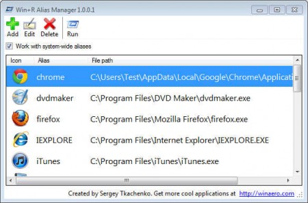 Win+R Alias Manager default window