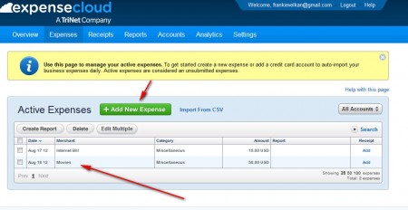 Expense Cloud adding expenses