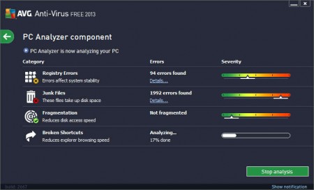 AVG Antivirus PC Analyzer error checking