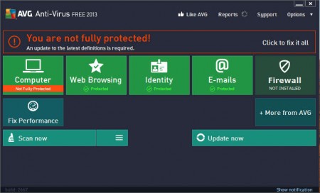 AVG Antivirus default window