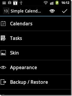 Simple Calendar Widget settings