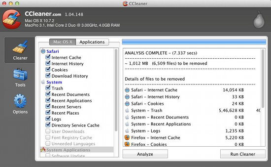 ccleaner for mac screenshot