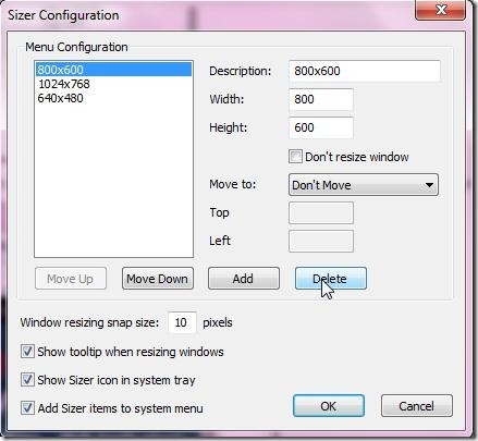 sizer configure