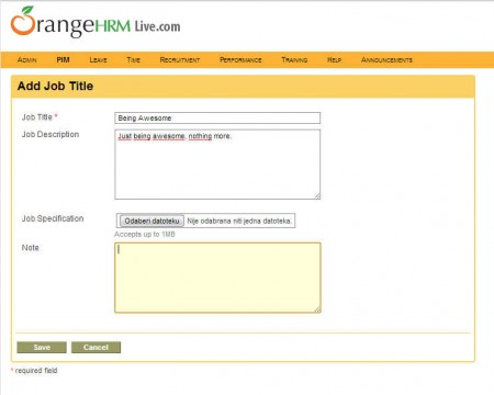 OrangeHRM admin module