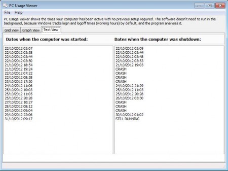 PC Usage Viewer text view