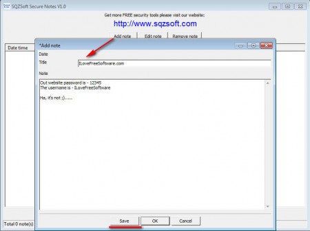 SQZSoft Secure Notes password protected storage
