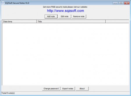 SQZSoft Secure Notes default window