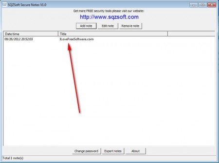 SQZSoft Secure Notes note list