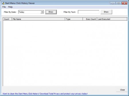 Start Menu Click History Viewer default window