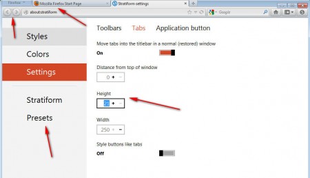 Stratiform edit tab size position