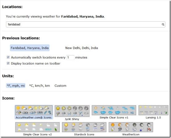 forecastfox weather options