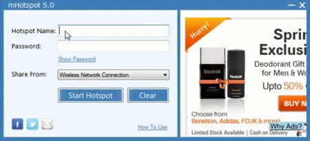 mHotspot to turn laptop into wi-fi hotspot