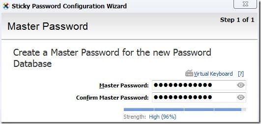 sticky password master password creation