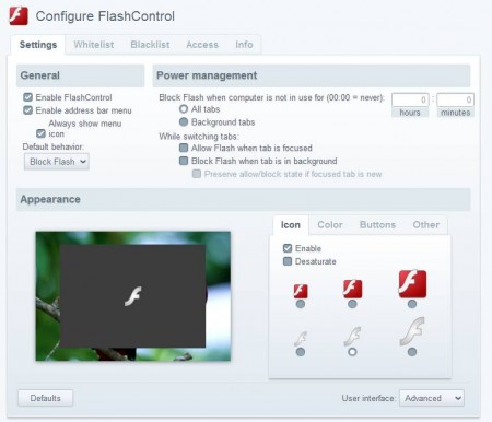 FlashControl settings advanced