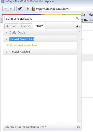 eBay Anywhere Safari saved searches