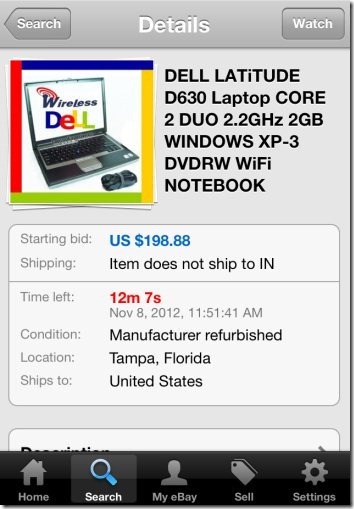 eBay for iPhone interface