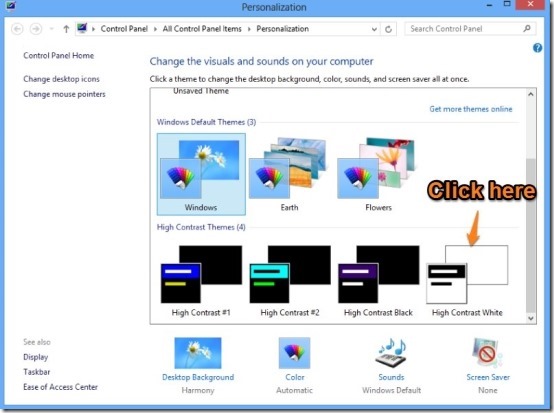 High Contrast White theme windows 8
