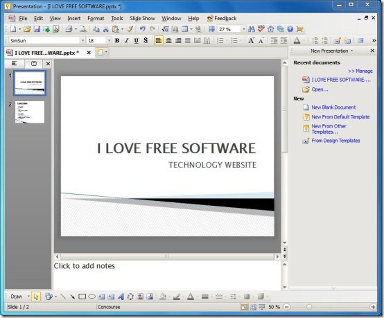 Kingsoft Presentation interface