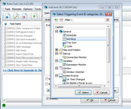 RoboTask Lite setting trigger